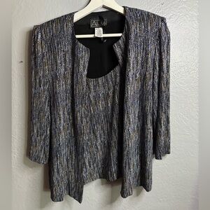 Alex Evening two piece set. Glitter Sequins tank/jacket. SZ‎ SM gold/navy formal